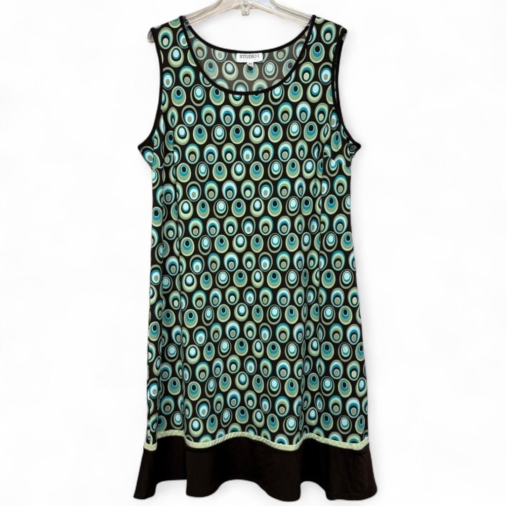 Studio I Brown Floral Fit & Flare Dress 18W Blue Sage